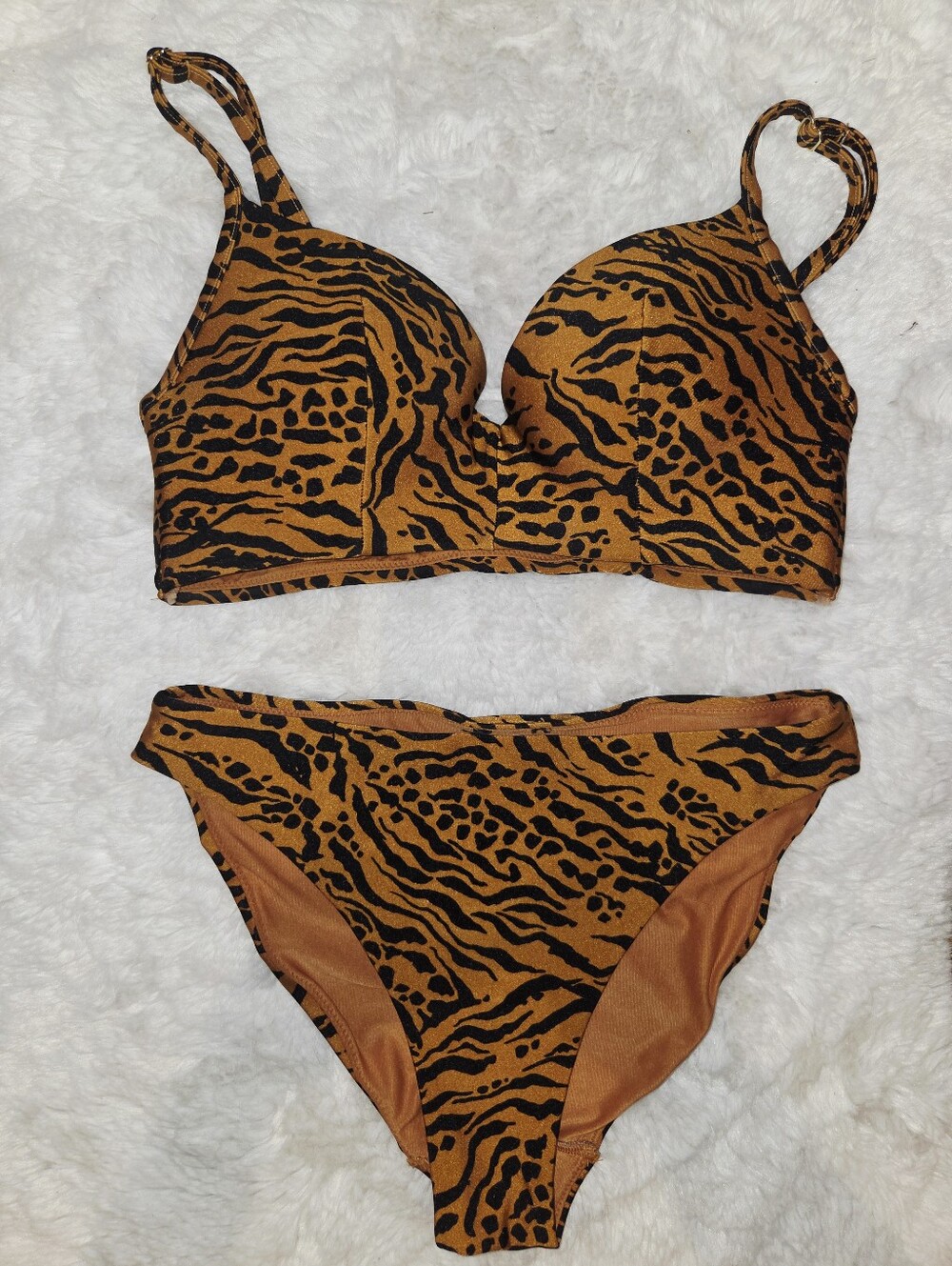 H&M Tiger Print Bikini Set in Black & Rust